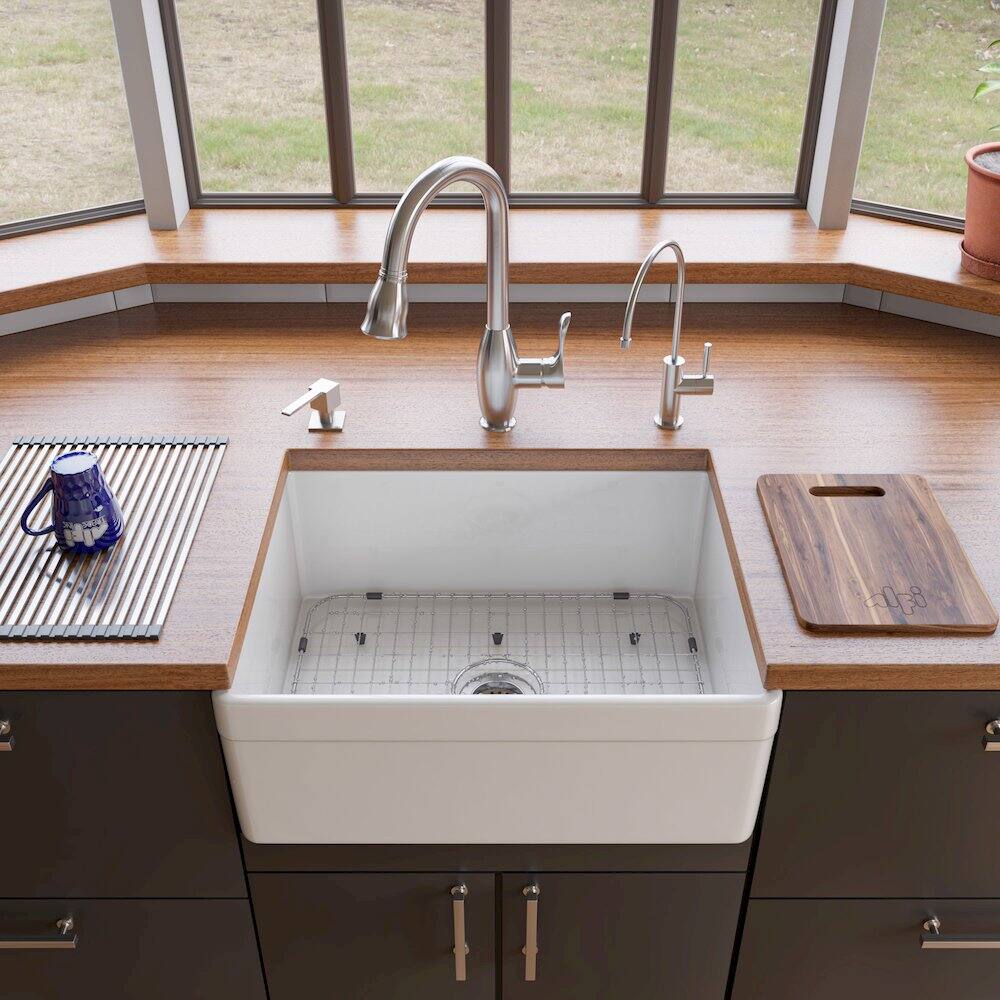 Alt View 3. Alfi - ALFI brand White 26 Decorative Lip Apron Single Bowl Fireclay Farmhouse Kitchen Sink - White.
