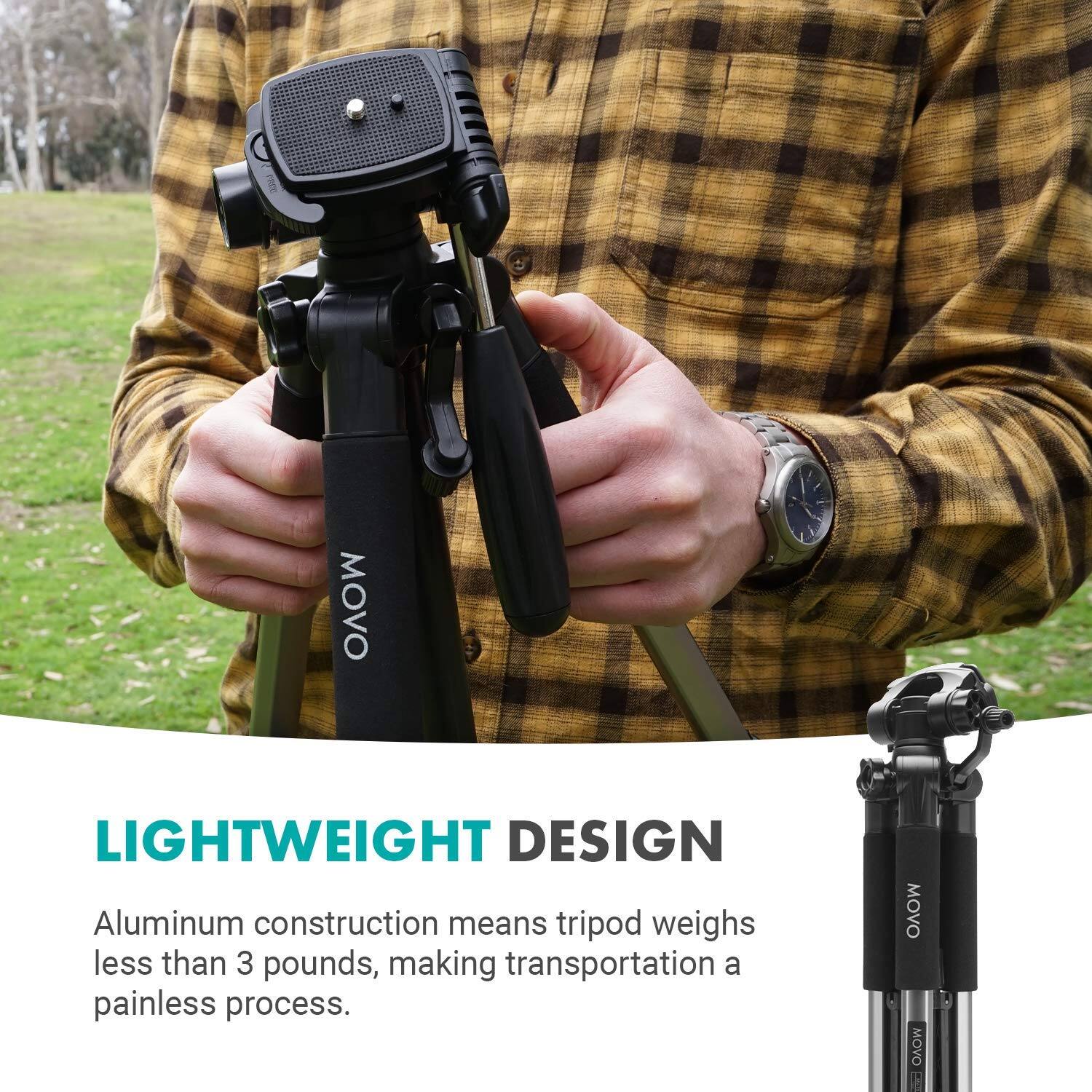 **LIGHTWEIGHT DESIGN**

Aluminum construction means tripod weighs less than 3 pounds, making transportation a painless process.