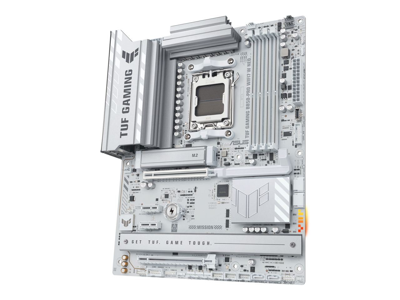 GAMING TUF 7 + 1 mIE i 4 RYZEN AMS COALTER R45 F NEO W WIFI7 31IS B850-PRO GAMING TUF SUS 0 : : 2014 M.Z I .  
- - -  
PUTERIPRRL 4 -e - cOd - -- 8..  
- N n MISSION GET TUF. GAME TOUGH.  
.. i M  
- G nSSTS ENTABDLA SATABS