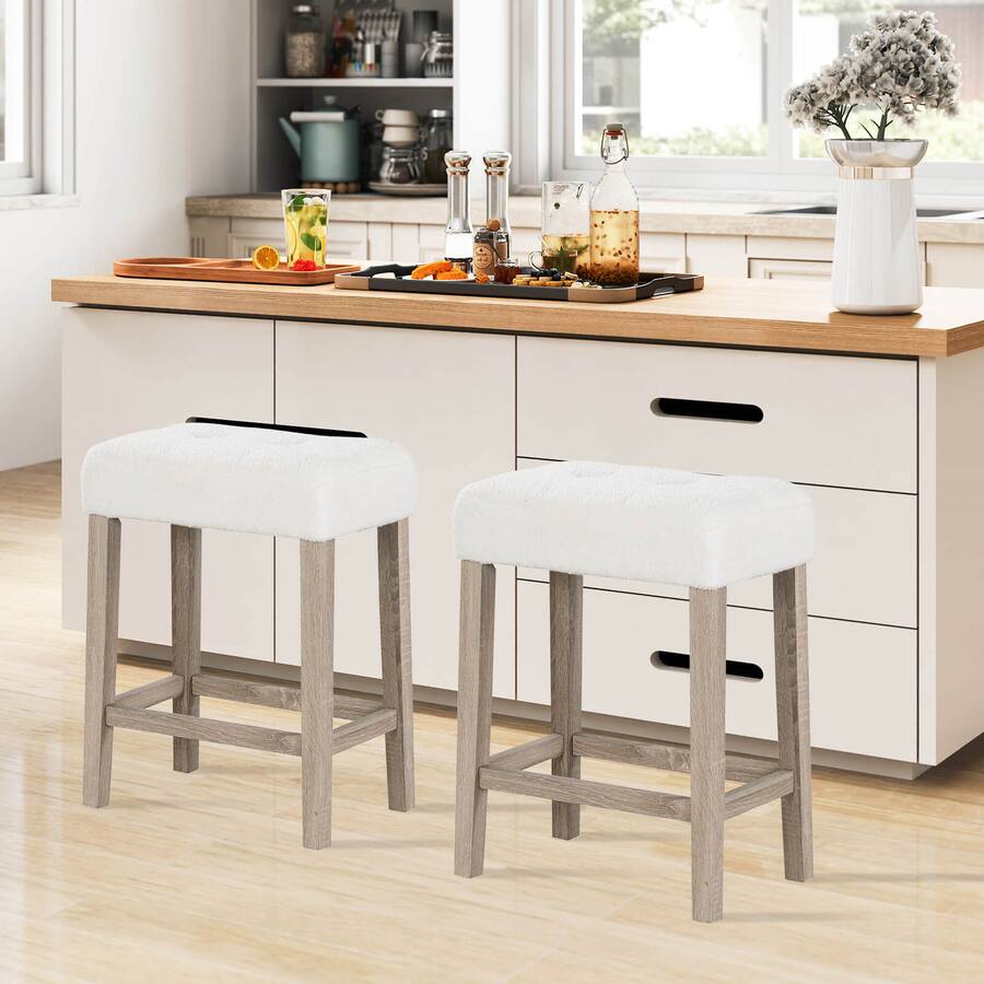 Costway Counter Height Bar Stools Set of with Rubber Wood Legs