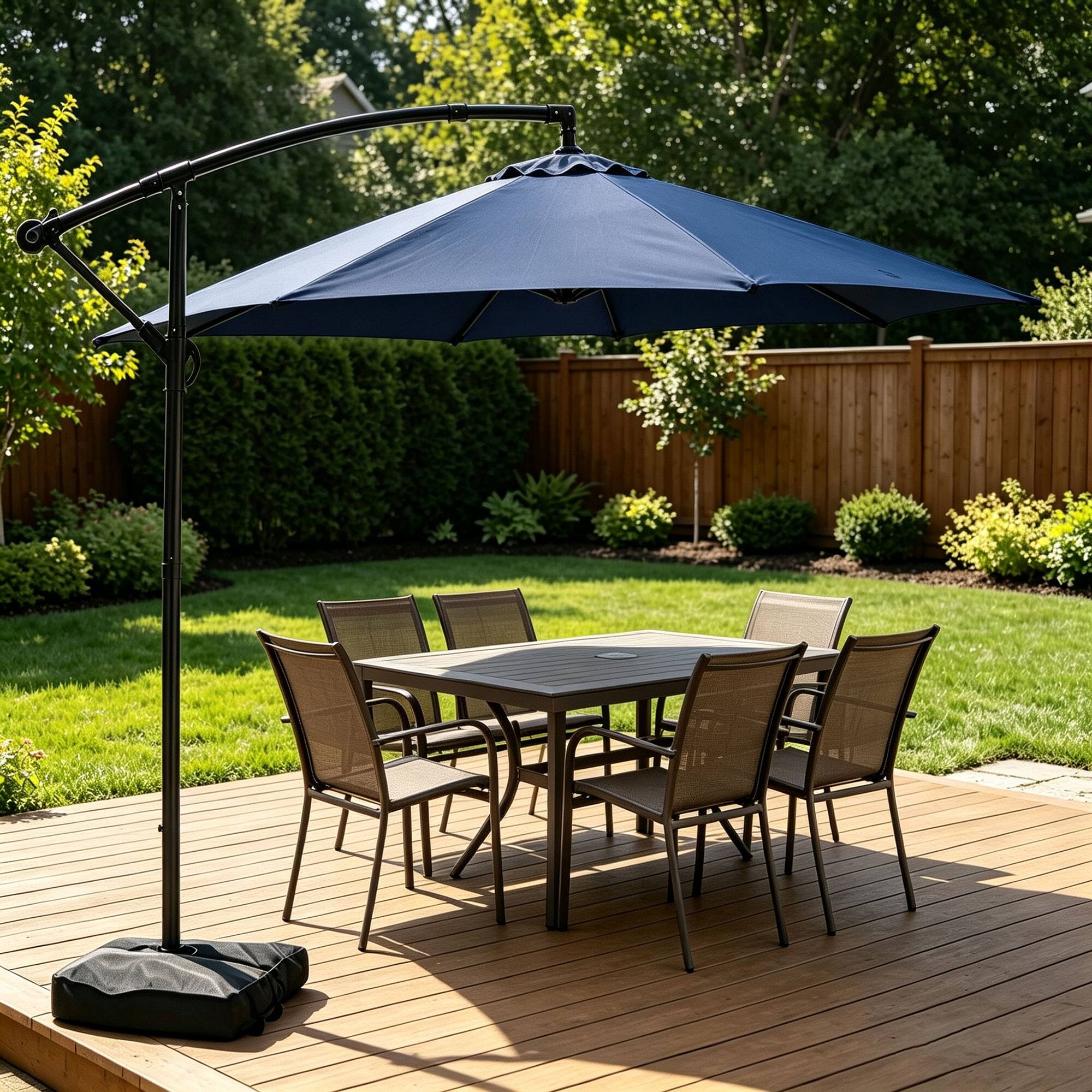 Angle. Ainfox - Ainfox 10FT Outdoor Patio Cantilever Umbrella Hanging Offset with Cross Base & Sand Bags for Market,Backyard - Navy Blue.