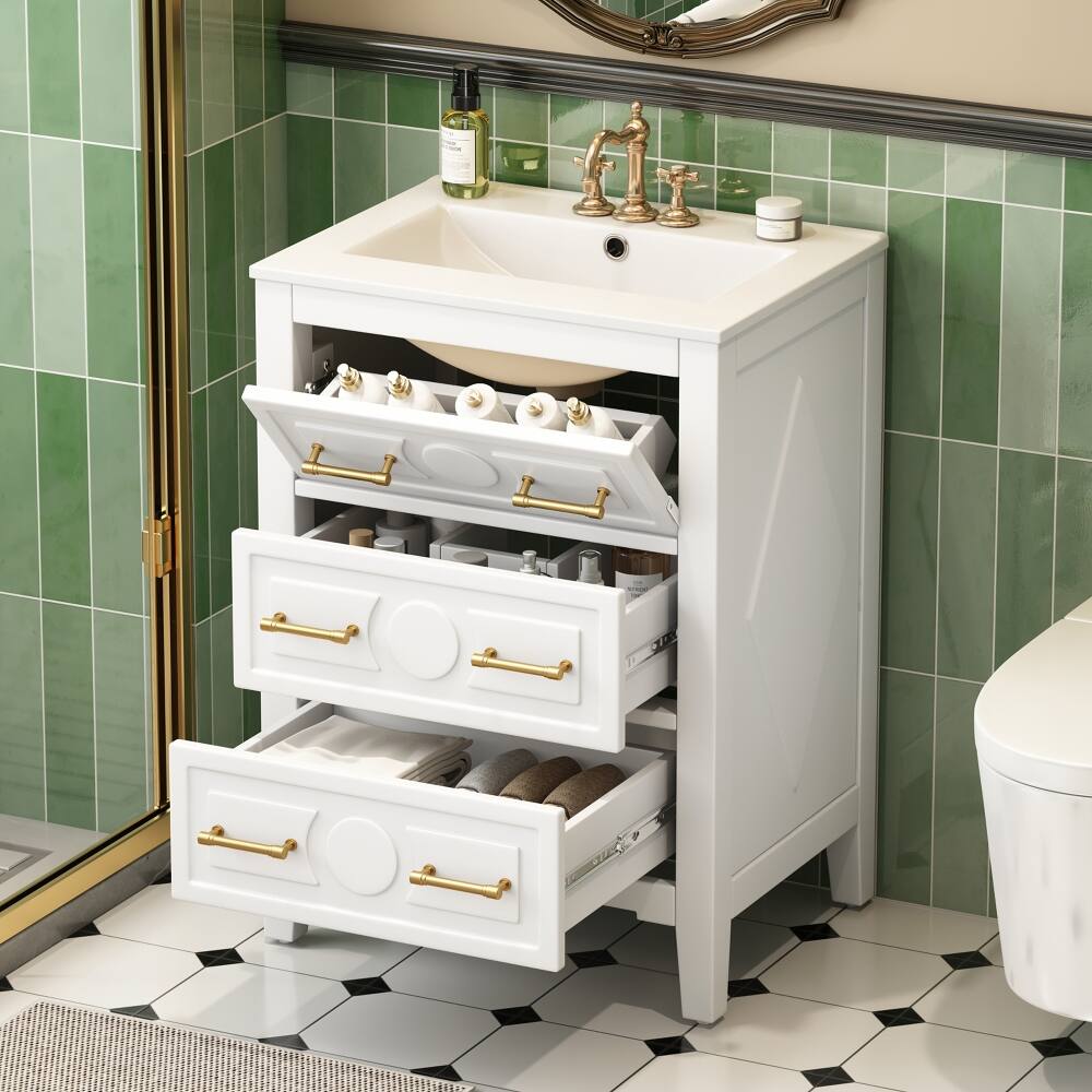 Angle. Loheer - Loheer 24 inch bathroom vanity with sink White Freestanding Single Vanity Solid Wood Frame - White.