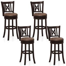 Gymax - Set of 4 Bar Stools 30'' Swivel Bar Chairs w/ Footrest Hollowed Backrest - Coffee, Brown
