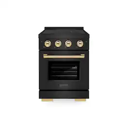 ZLINE - Autograph 24 in. 3.2 cu. ft. Paramount Freestanding Induction Range with 3 Burners in Black Steel with Gold Accents - Black Stainless Steel