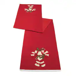 BreeBe - Embroidered Candy Cane Table Runner 72"L - Red, White