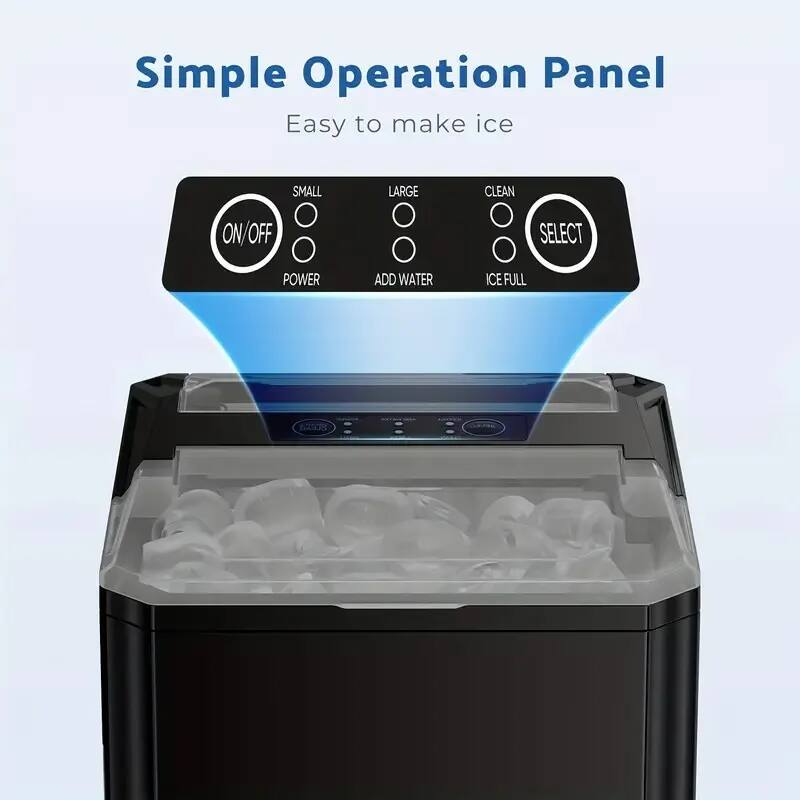 Simple Operation Panel  
Easy to make ice  

- ON/OFF  
- POWER  
- ADD WATER  
- ICE FULL  
- SMALL  
- LARGE  
- CLEAN  
- SELECT