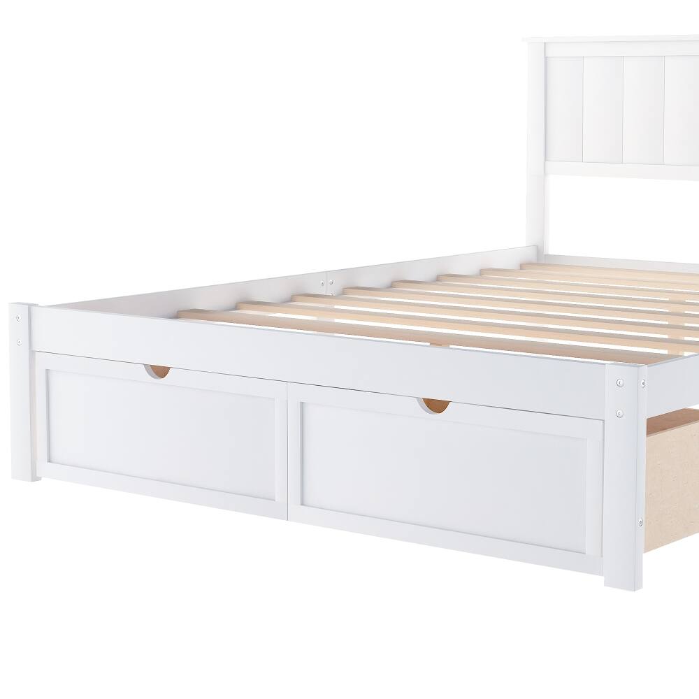 Alt View 7. Loheer - Loheer Full Size Platform Bed White Wood Bed with Drawers - White.