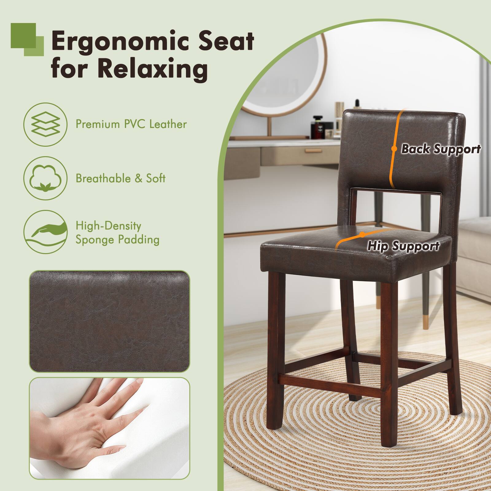 Ergonomic Seat for Relaxing

Premium PVC Leather
Breathable & Soft
High-Density Sponge Padding
Back Support
Hip Support