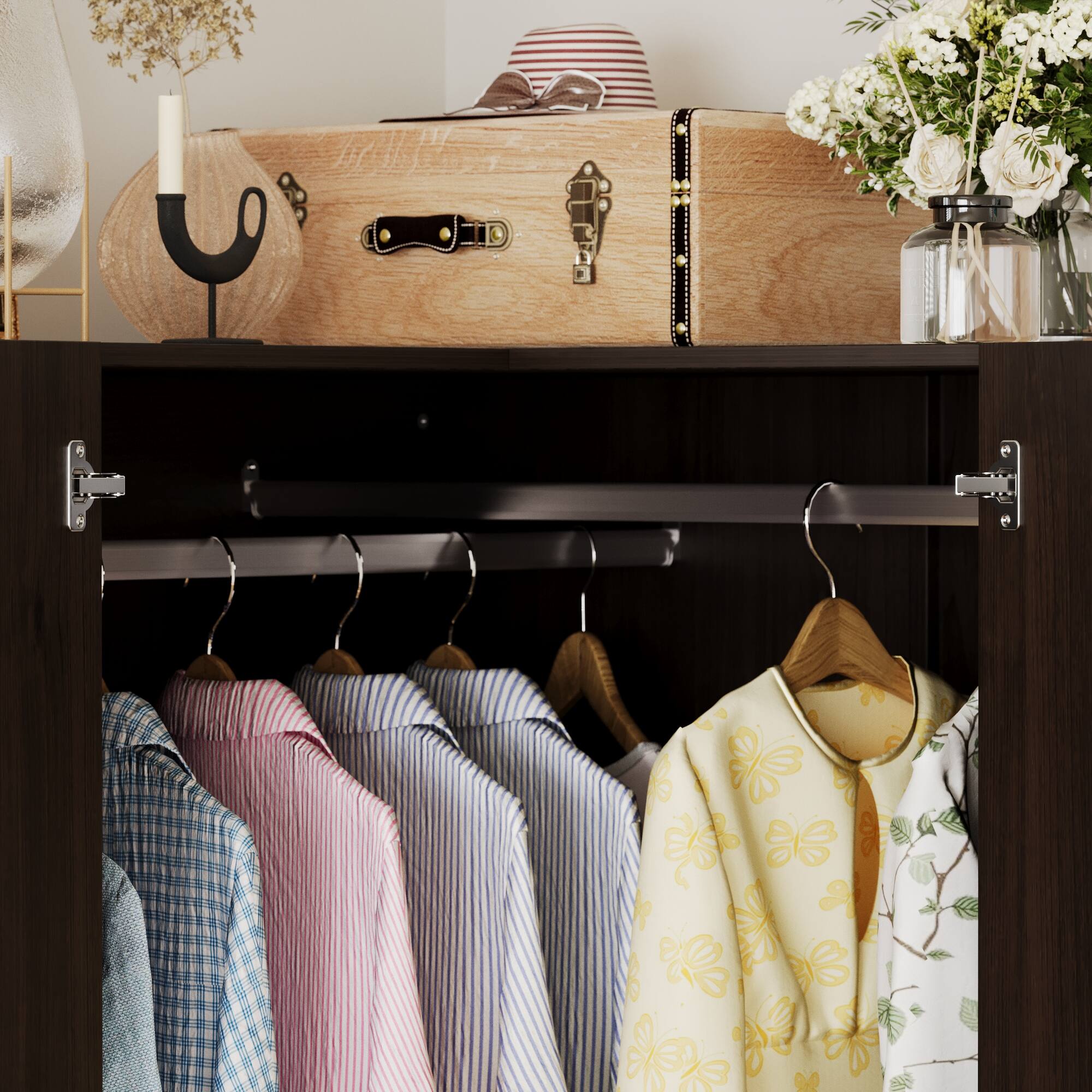 Alt View 8. FUFU&GAGA - Corner Wardrobe Closet L Shaped Armoire with Hanging Rod Shelves and Drawers Space Saving Storage for Small Bedroom - Brown.