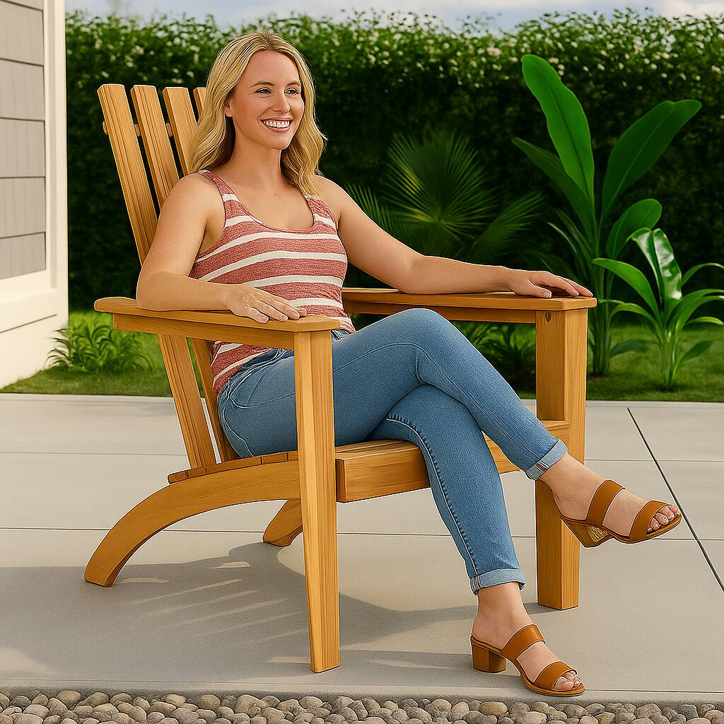 Angle. Hivvago - Acacia Wood Outdoor Lounge Chair with Armrests - Natural.