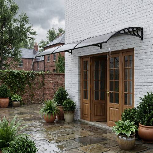 Alt View 3. Winado - 38.62*116.23 Inch Window Awning Canopy, Polycarbonate Front Door Patio Cover for UV, Rain,Snow,Sunlight with Drainage - Black.