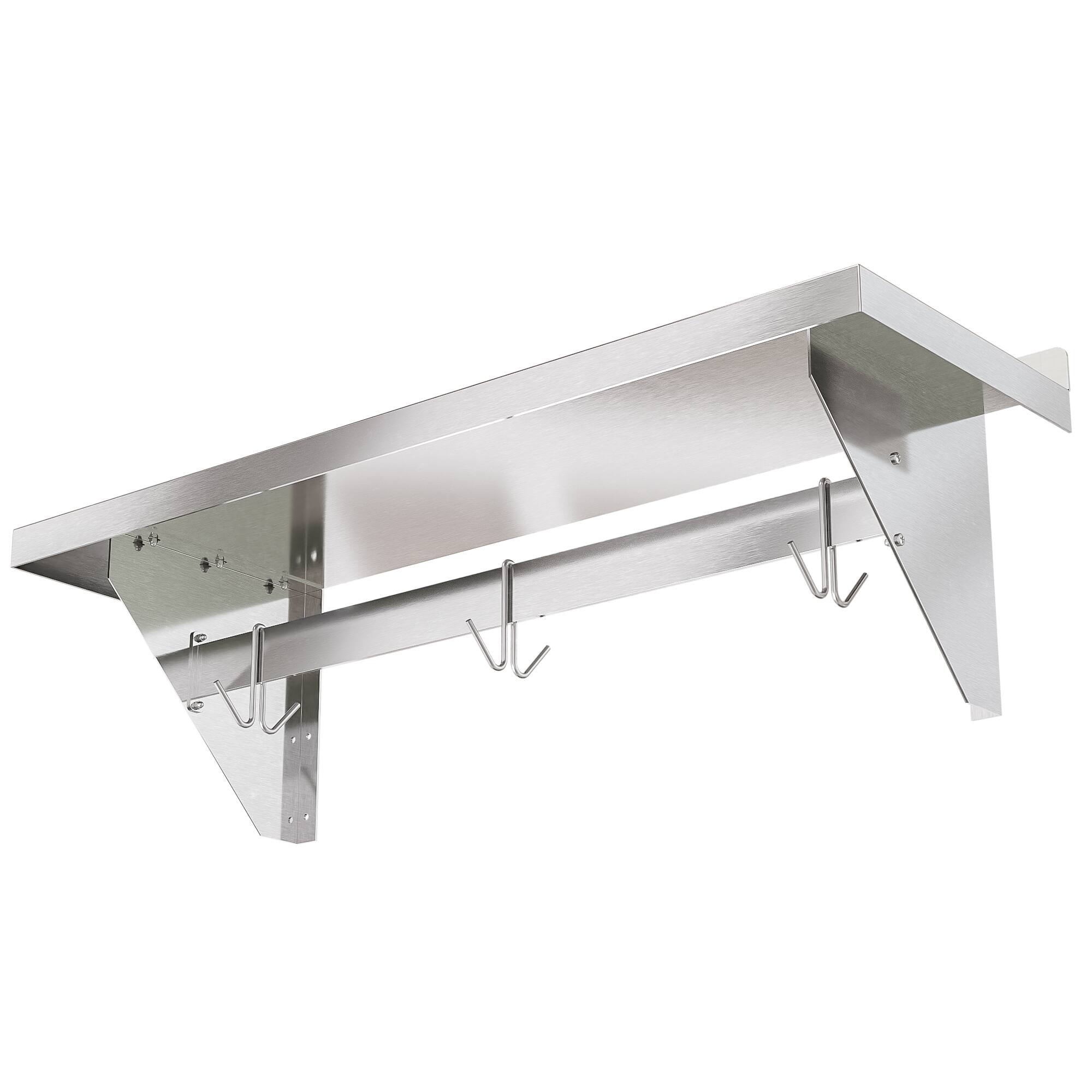 Alt View 1. Koolmore - 12" x 36" 18-Gauge Stainless-Steel Heavy Duty Wall Shelf with Pot Rack, WMPS-1236. - Stainless-Steel.