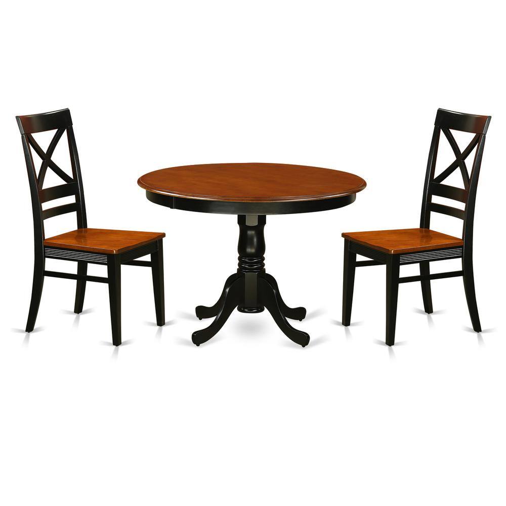Left. East West Furniture - 3 Pc set with a Round Dinette Table and 2 Leather Kitchen Chairs in Black and Cherry - Black & Cherry.
