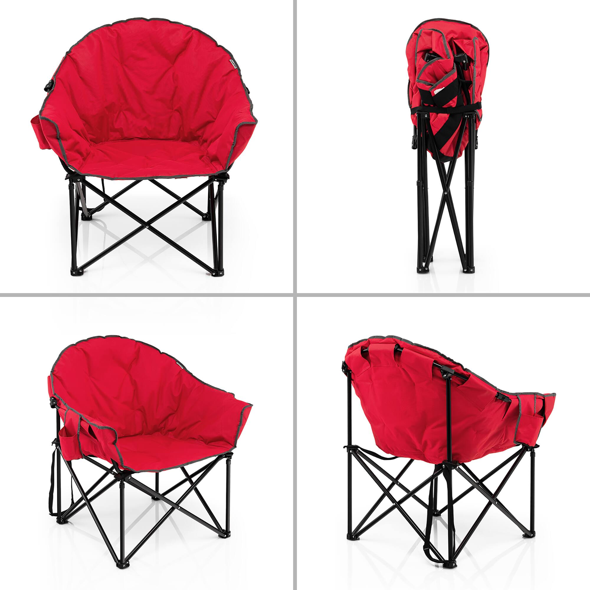 Alt View 16. Costway - Oversized Folding Padded Camping Moon Saucer Chair Bag Outdoor Fishing Red - Red.