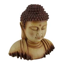 Zeckos - Meditating Buddha Head Decorative Faux Carved Wood Look Statue - Brown