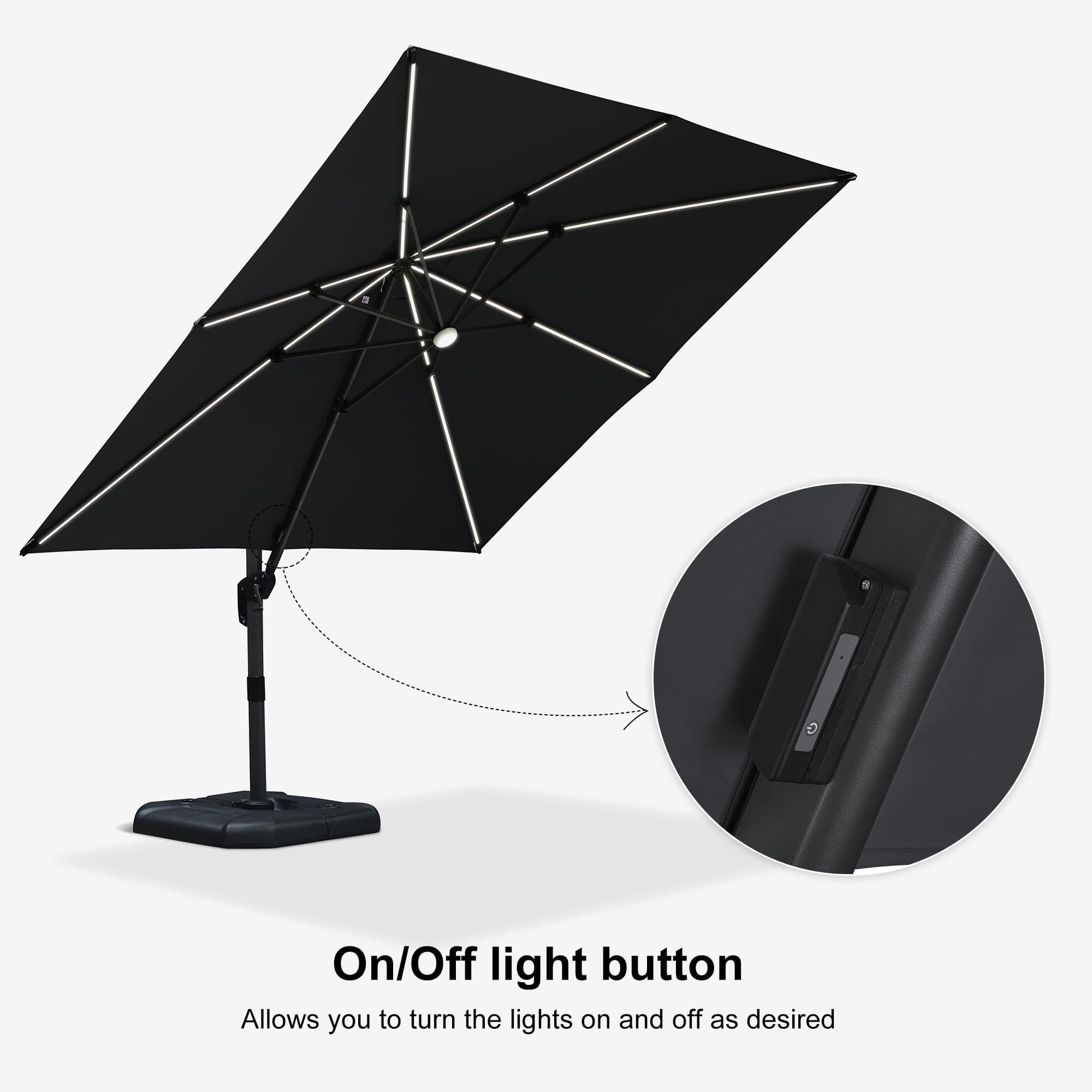 On/Off light button  
Allows you to turn the lights on and off as desired