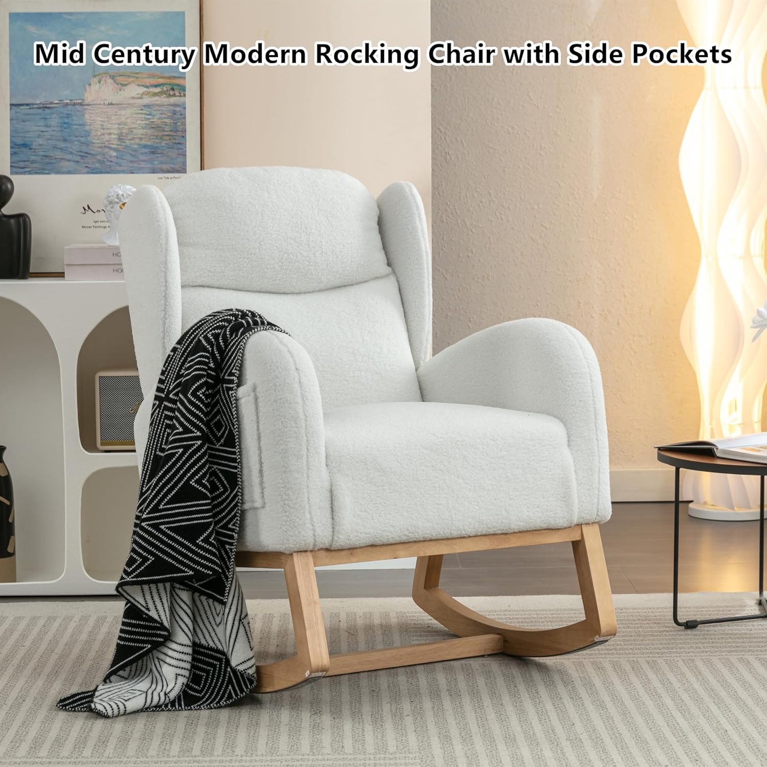 Mid Century Modern Rocking Chair with Side Pockets