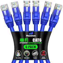Maximm - Cat 6 Ethernet Cable 40 ft (6-Pack) - UTP, 10Gbps, 550MHz