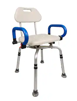 iLIVING - ILG-608 Waterproof Aluminum Shower Chair with Rotating Seat Backrest and Padded Armrests - White
