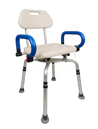 Front. iLIVING - ILG-608 Waterproof Aluminum Shower Chair with Rotating Seat Backrest and Padded Armrests - White.