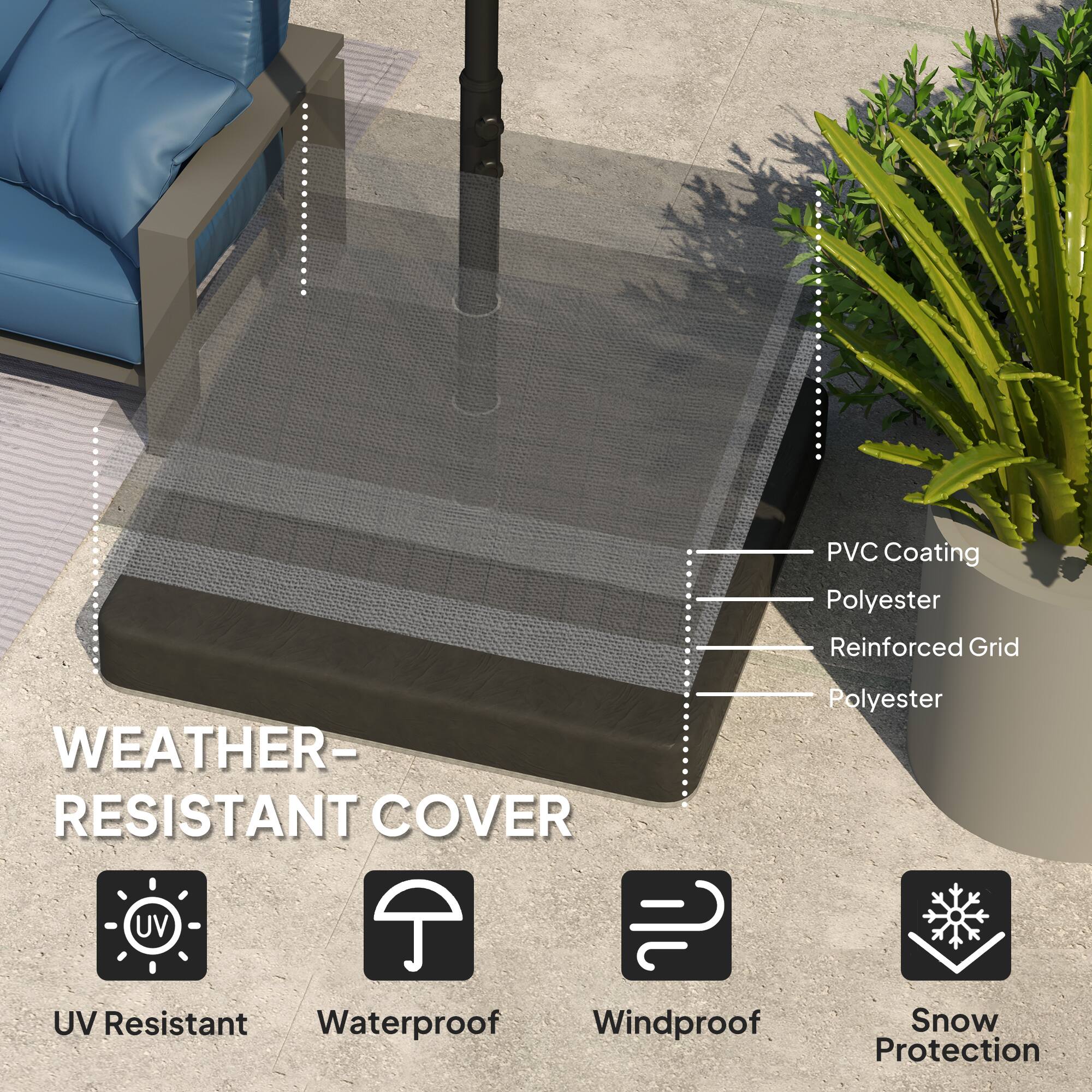 PVC Coating  
Polyester  
Reinforced Grid  
Polyester  

WEATHER-RESISTANT COVER  

- UV Resistant  
- Waterproof  
- Windproof  
- Snow Protection