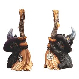 FC Design - 2-PC Set 4.5"H Cat with Broom Set Figurine Statue Office Desk Tabletop Home Decor Gift - Multi-Color