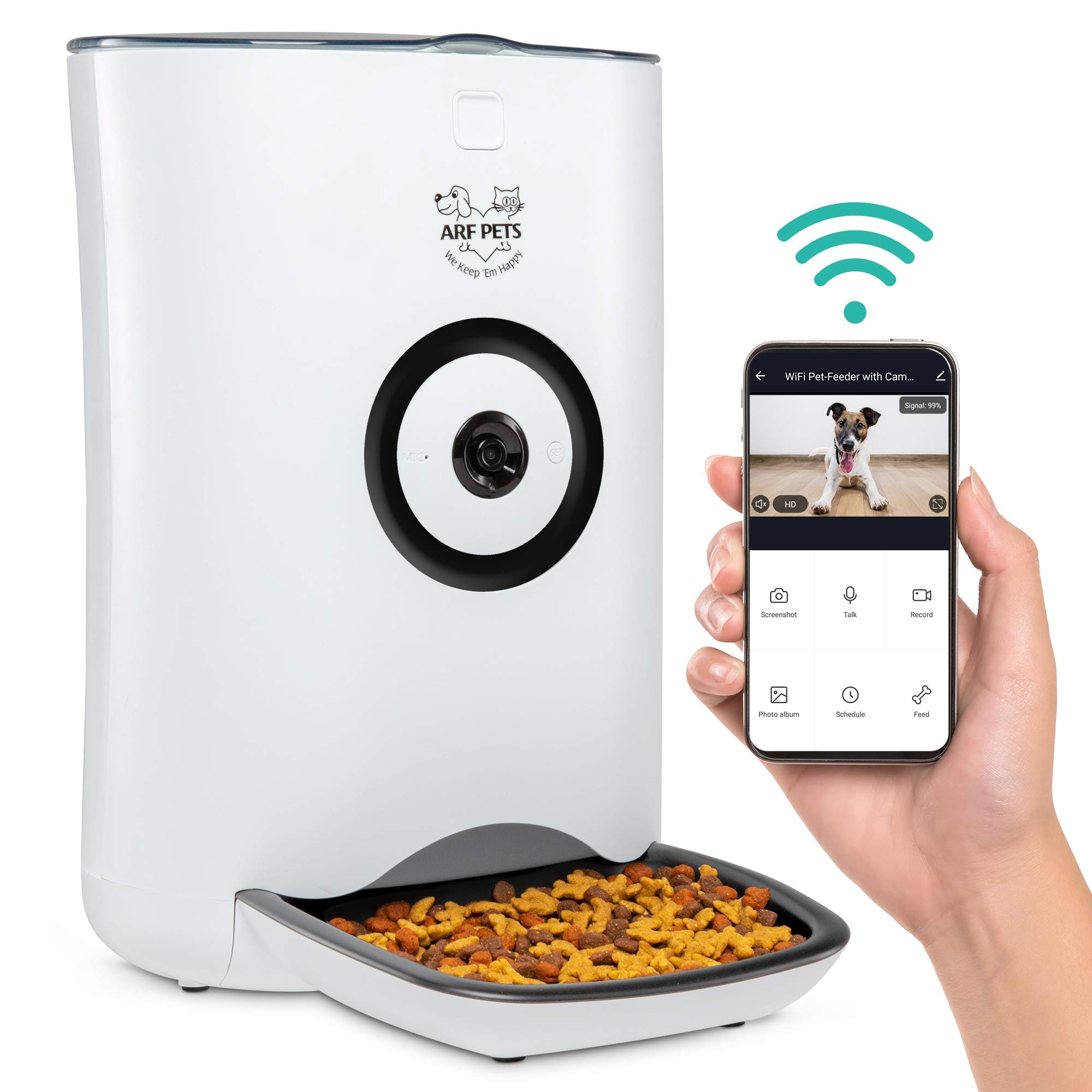 Arf Pets - Smart Automatic Pet Feeder with Wi-Fi, HD Camera & Video Recording with Easy App-Control - White
