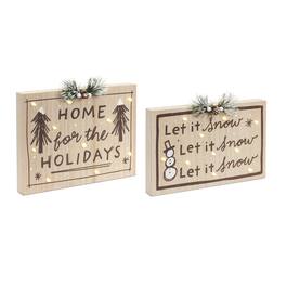 BreeBe - LED Holiday and Snow Sign (Set of 2) - White, Brown