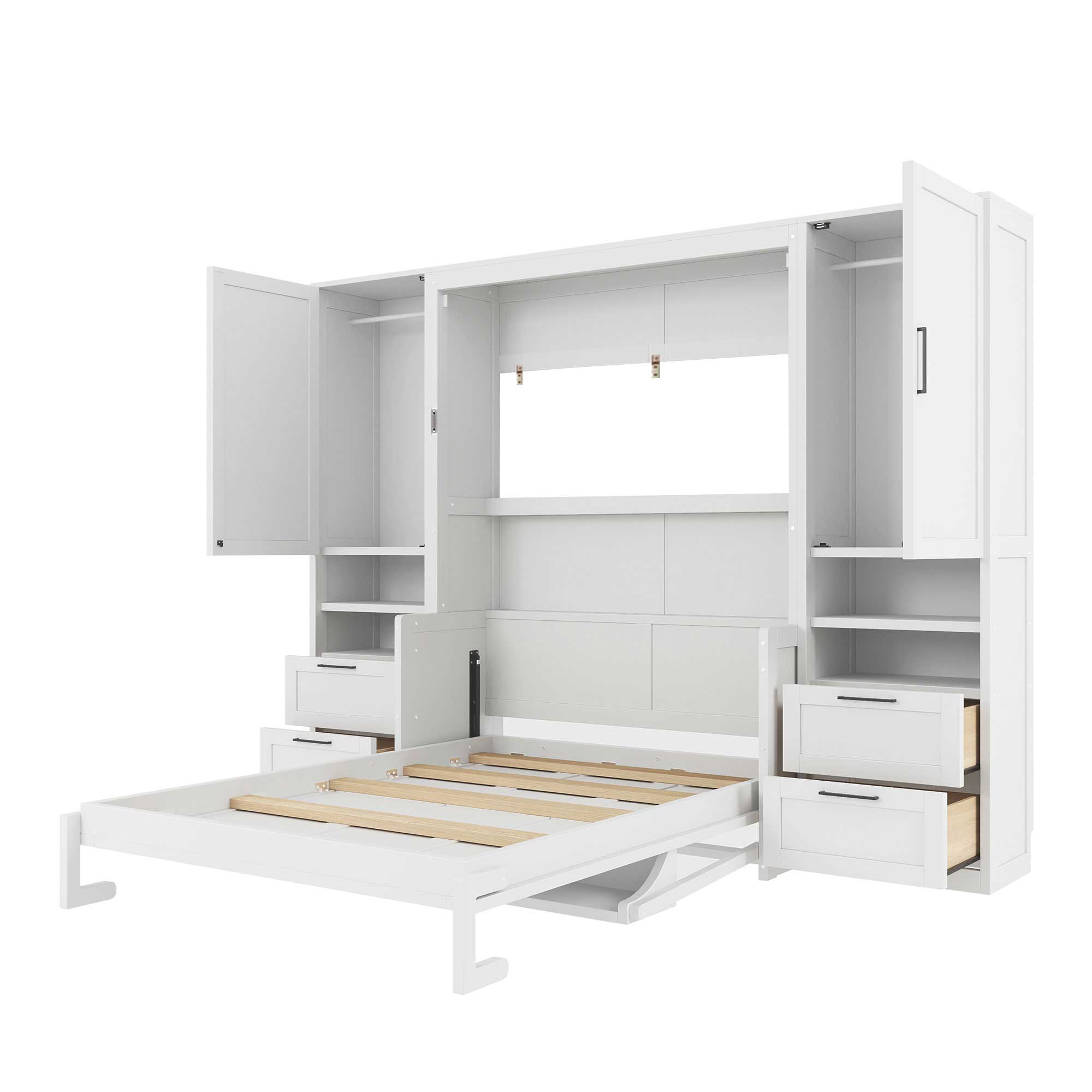 Alt View 8. Tiramisubest - Full Size White Murphy Bed with Closet, Drawers & Shelves, MDF+LVL, 107x18x82 inches, 395 lbs - White.