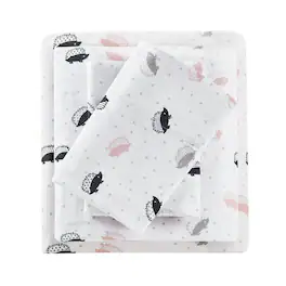 Gracie Mills - Atticus Cotton Flannel Printed Sheet Set - Pink/Grey Hedgehogs