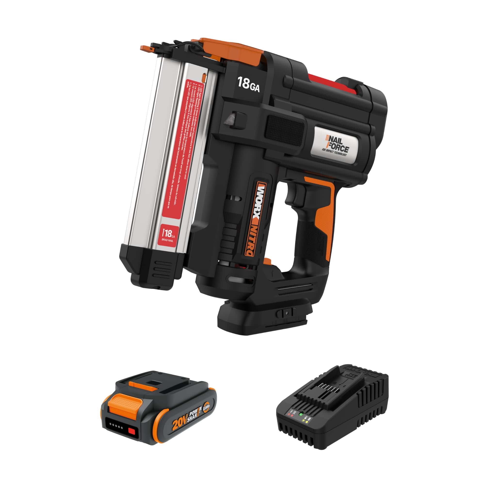 WORX - Nitro 20V Cordless 18GA Brad Nail Gun (1 x 2.0Ah Battery & 1 x Charger Included) - Black - Front_Zoom