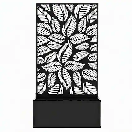 Front. RYHNUYNE - Wall Mounted Metal Raised Garden Bed with Decorative Privacy Panel Trellis, 24 Inch Black Planter Box for Climbing - Black.