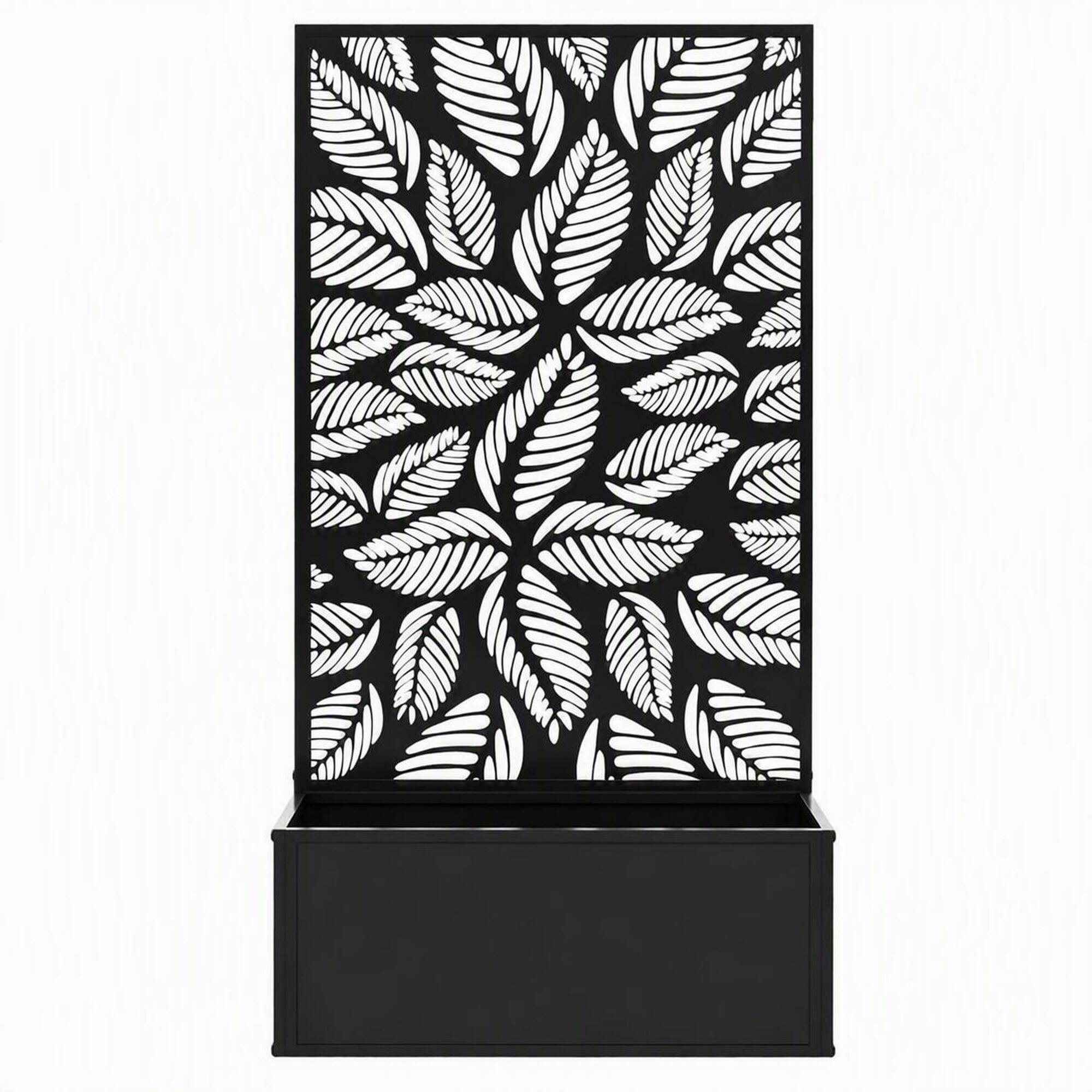 Front. RYHNUYNE - Wall Mounted Metal Raised Garden Bed with Decorative Privacy Panel Trellis, 24 Inch Black Planter Box for Climbing - Black.