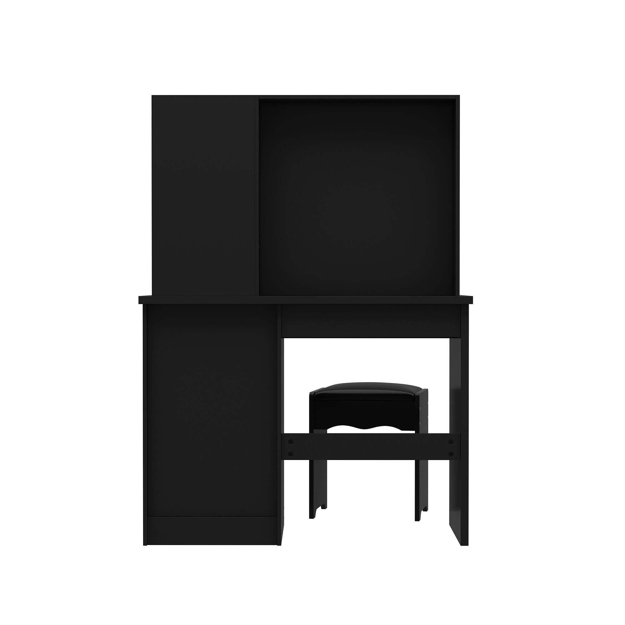 Back. Famapy - Vanity Table with Sliding LED Mirror & Hidden Storage For Bedroom Beauty Organizer Dresser - Black.