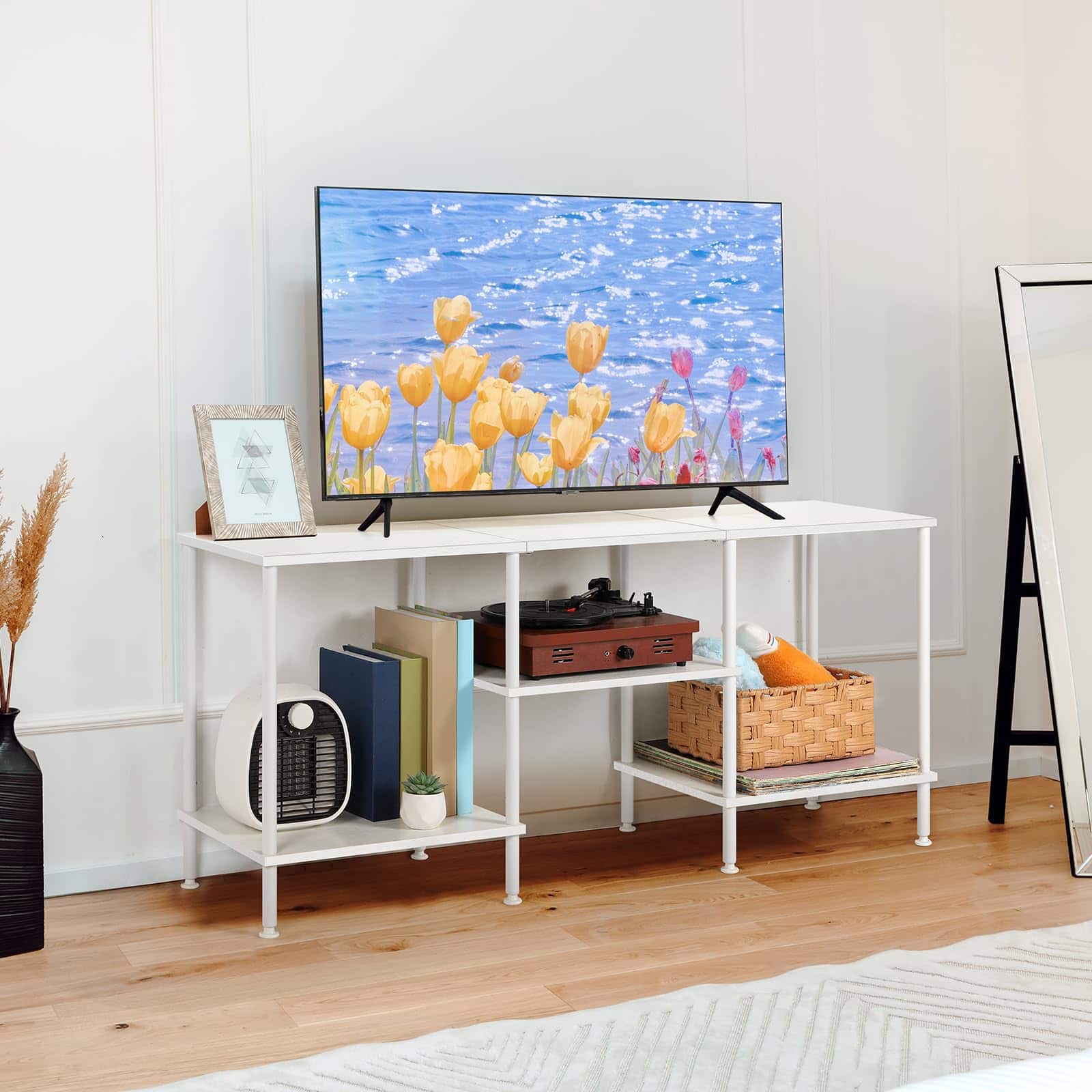 Hirose Alice - 50 Inch Tv Stand For Bedroom Rustic Brown Entertainment Center With Storage 3 Tier Table Living Room Console 4 - White