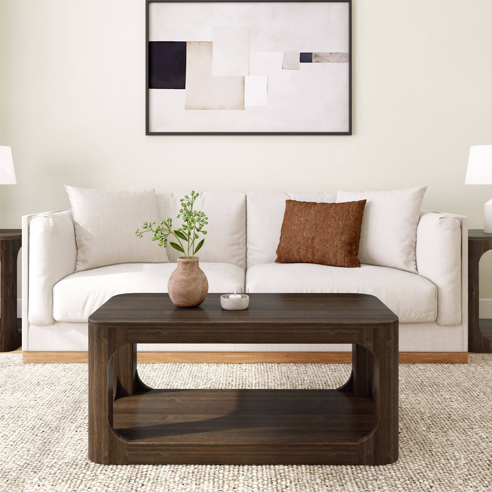 Alt View 1. Plank+Beam - Forma Rectangular Coffee Table with Shelf (40in x 20in / 1020mm x 510mm), Walnut - Walnut.