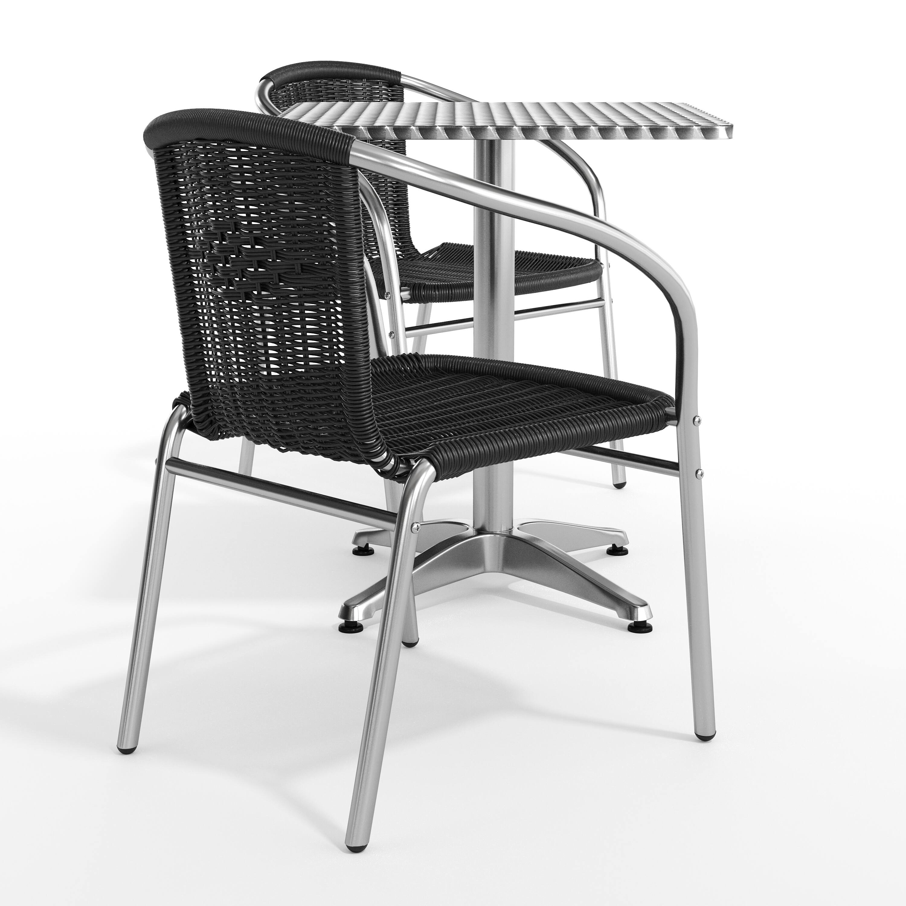Alt View 9. Emma + Oliver - 23.5" Square Aluminum Garden Patio Table Set with 2 Rattan Chairs - Black.
