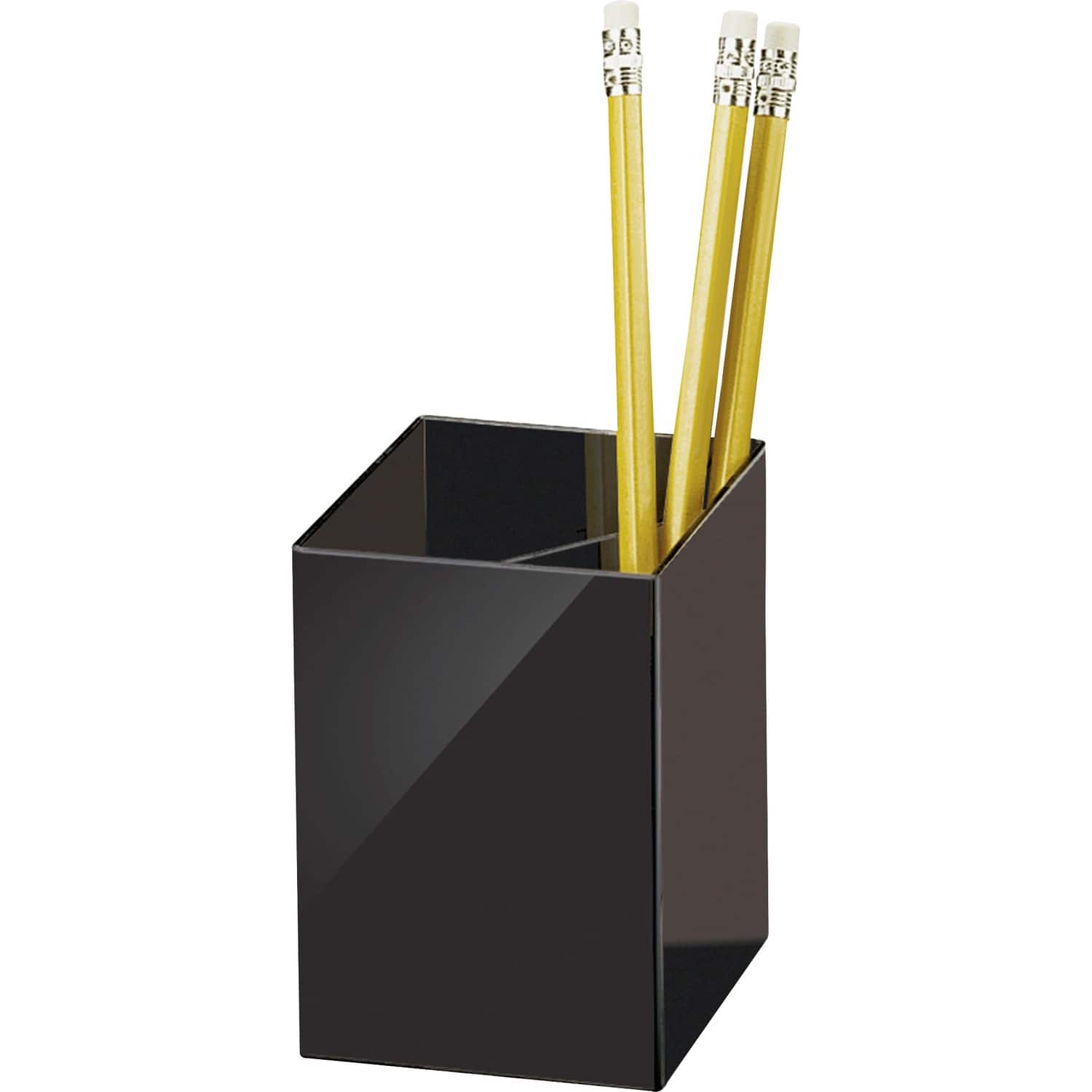 Officemate - 3 Compartment Pencil Cup 4" x 2.9" x 2.9" - Black