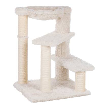 Front. TRIXIE - Baza Senior Plush & Sisal Cat Tree Scratching Posts Hammock & Steps - Cream.