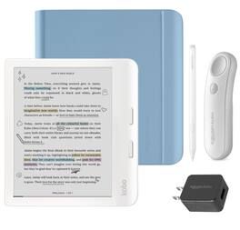 Kobo - Libra Colour (White) eReader with White Remote, White Stylus 2Gen & AC Bundle - 2024 - Dusk Blue Notebook SleepCover