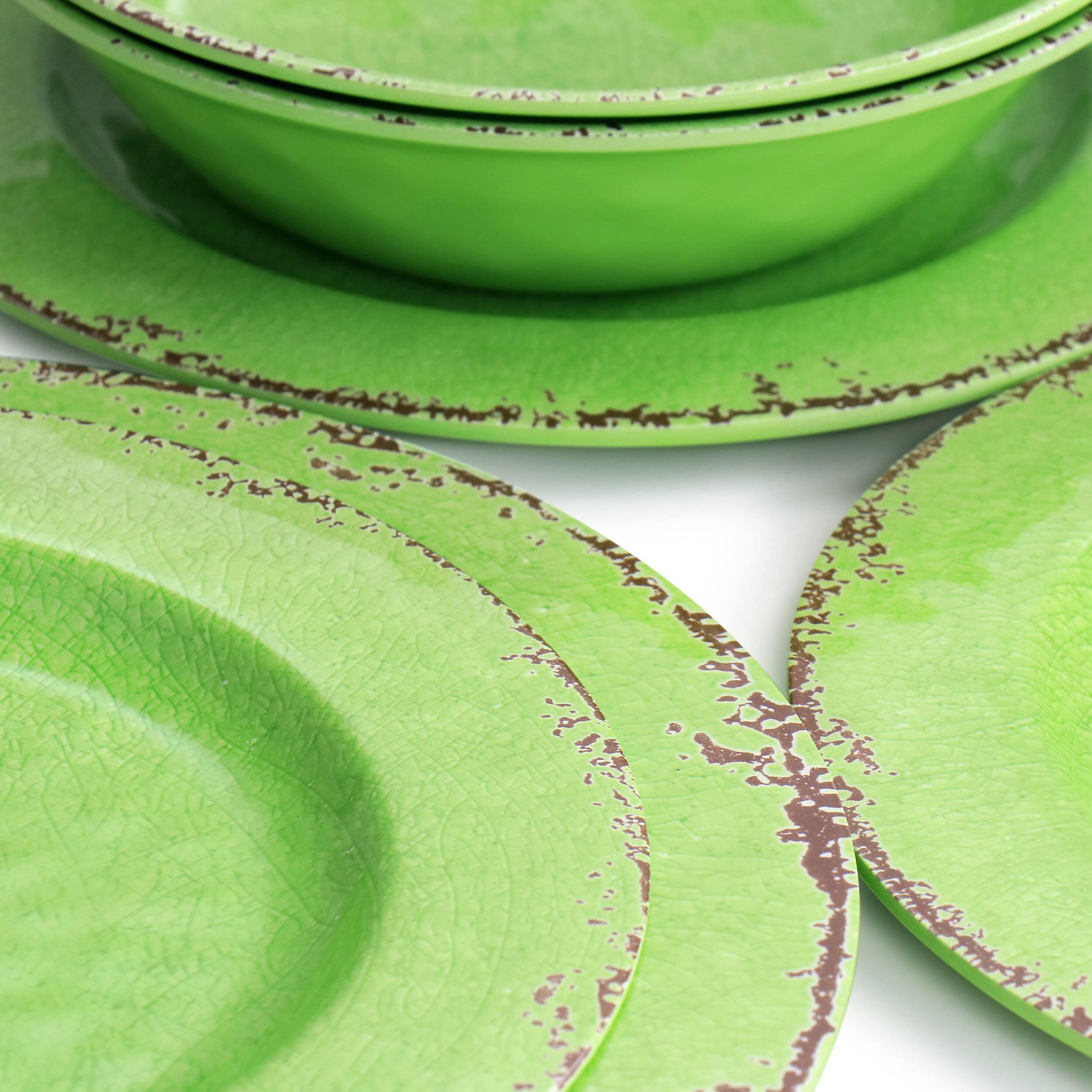 Alt View 5. Laurie Gates - Laurie Gates California Designs Mauna 12 Piece Melamine Dinnerware Set in Crackle Green - Light Green.