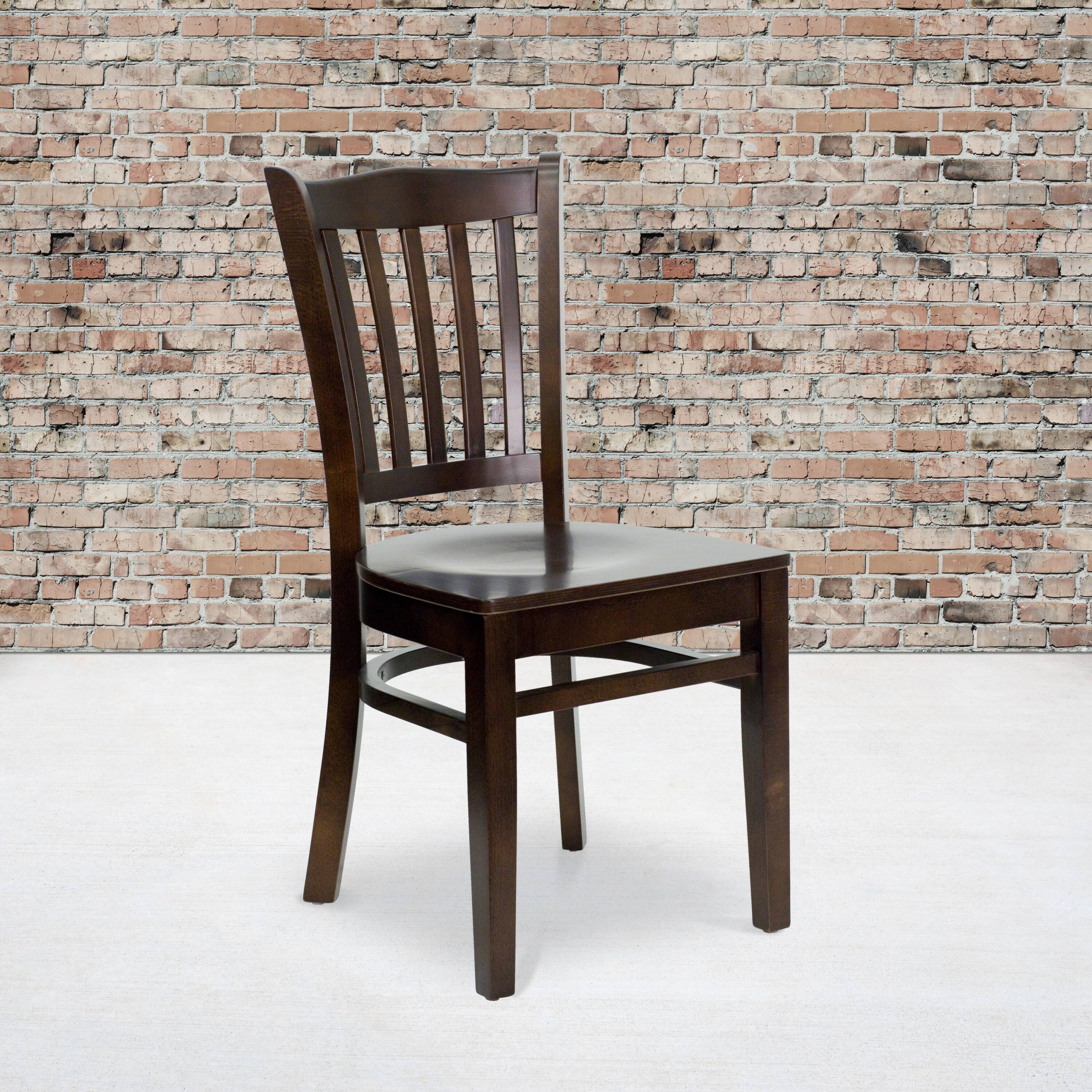 Alt View 2. Emma + Oliver - 2 Pack Vertical Slat Back Wooden Restaurant Chair - Walnut Wood Seat/Walnut Wood Frame.