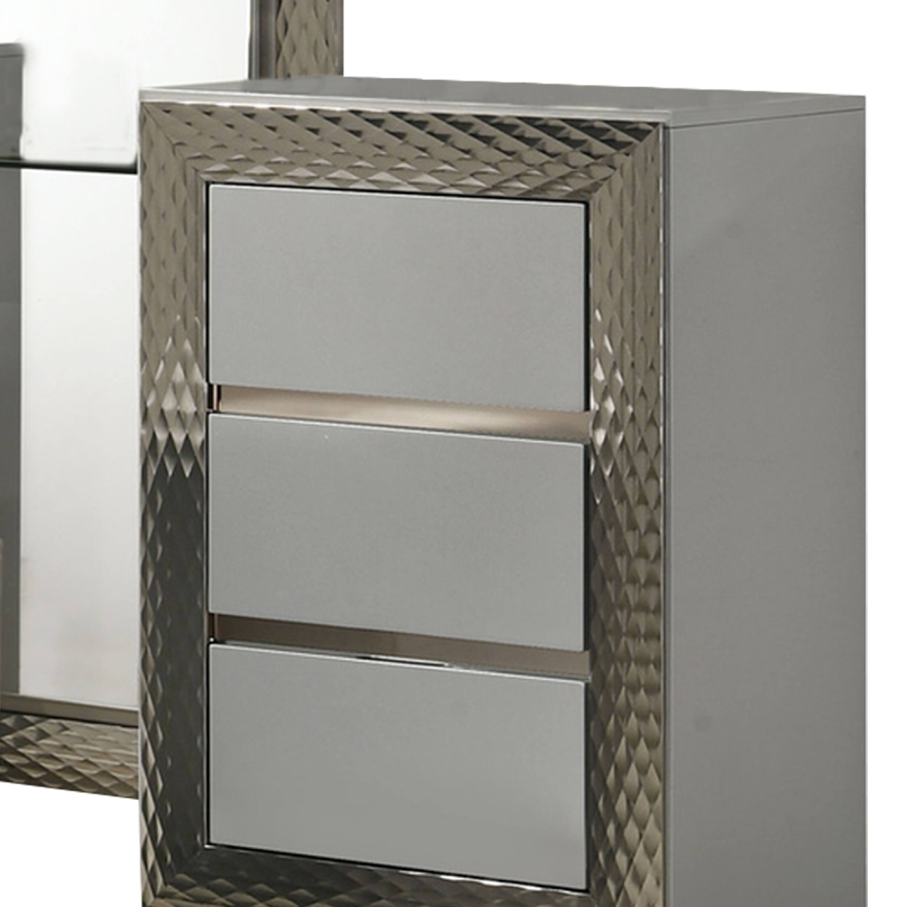 Alt View 2. Manhattan Lane - Vino 3pc Vanity Dressing Table Set w Stool, Satin Fabric, Rubberwood - Gray.