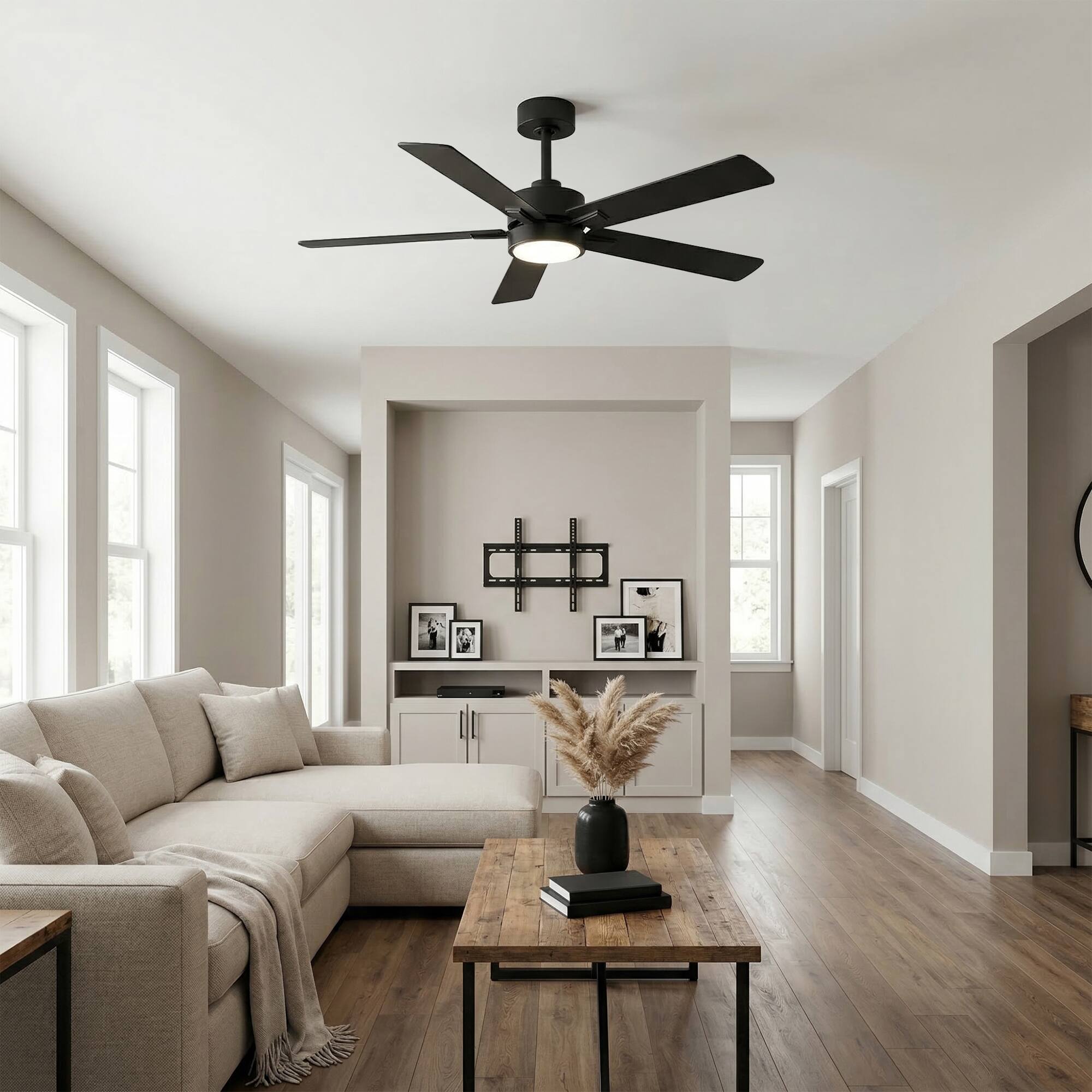 Back. Breezary - 52-inch Modern Indoor Ceiling Fan with LED Light, 5 Plywood Blades, 6-Speed DC Motor, APP&Remote, Timer, 5" Downrod - 52-inch Matte Black.