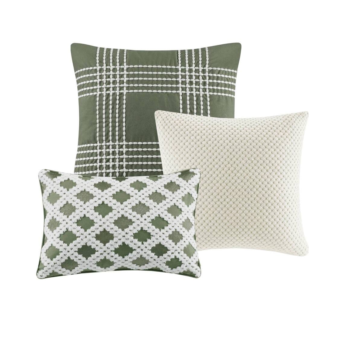 Alt View 4. Gracie Mills - Gracie Mills Cora Oversized Cotton Clipped Jacquard Comforter Set with Euro Shams Throw Pillows - Green.