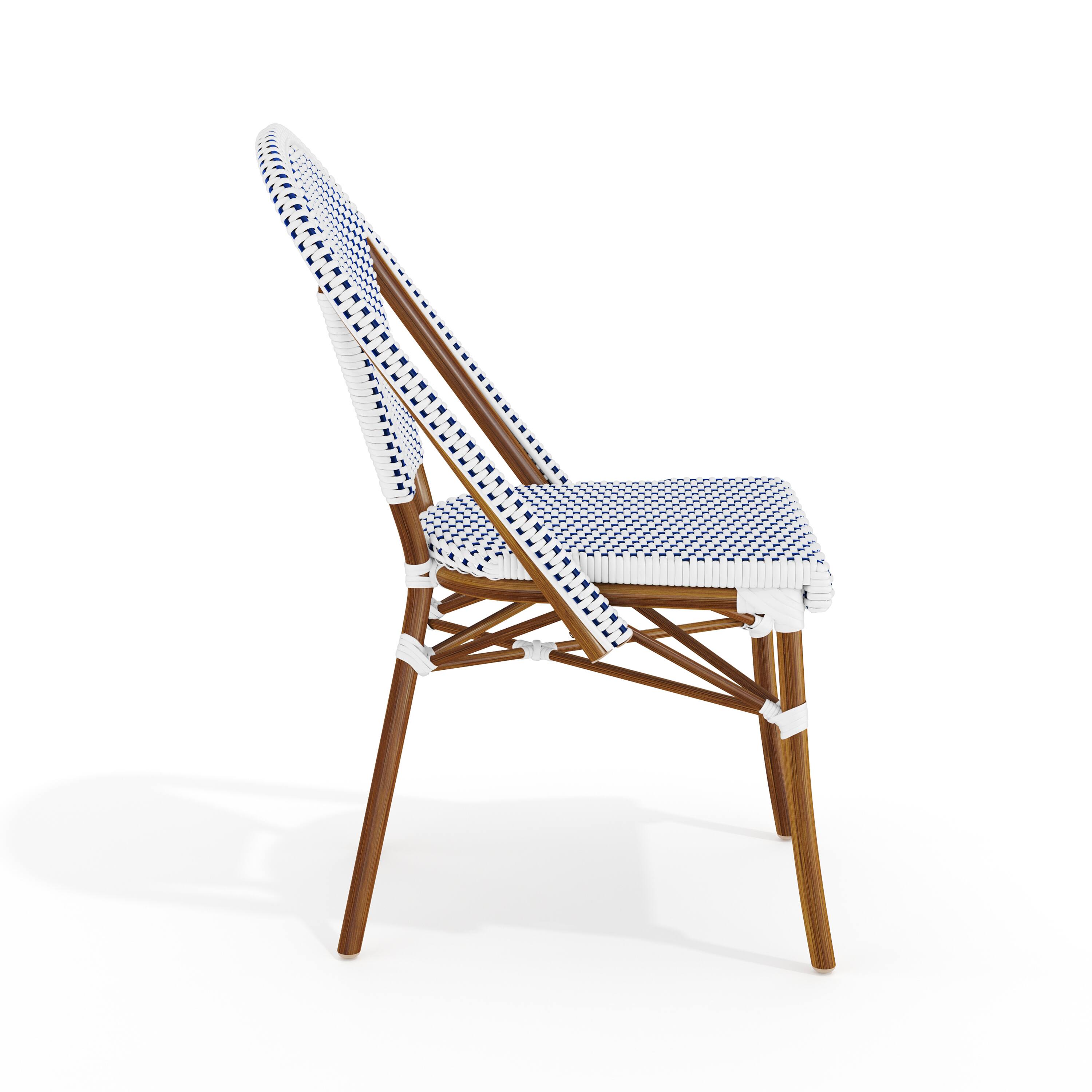 Alt View 9. Martha Stewart - Lily Pond All-Weather Stackable Patio Bistro Dining Chair - Navy & White/Natural Frame.
