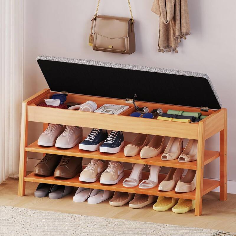 Front. partphoner - Shoe Rack Bench with Storage - Walnut.
