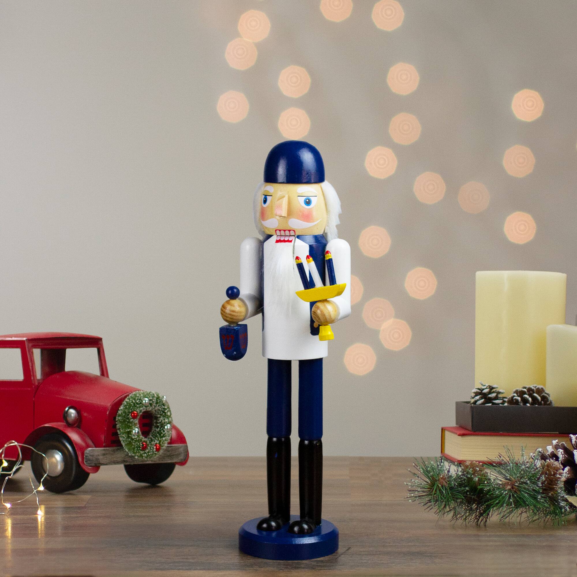 Alt View 1. Northlight - 14" Blue and White Wooden Hanukkah Nutcracker with Dreidel and Menorah - Blue.