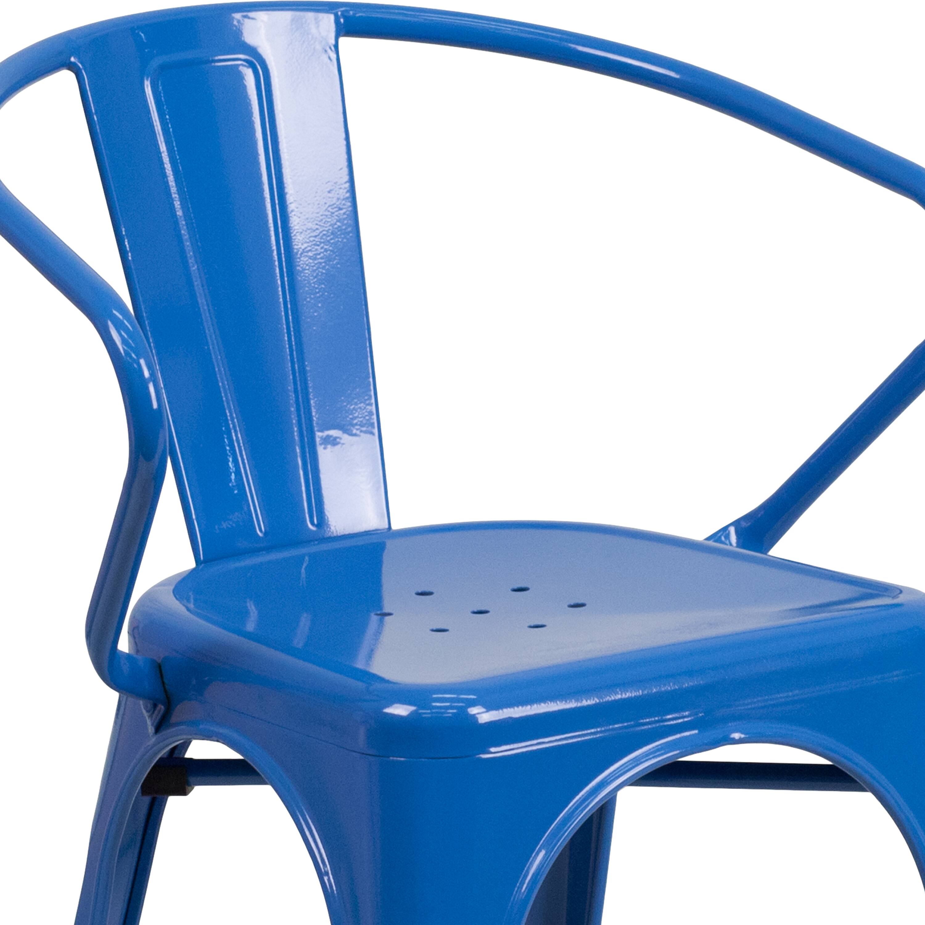 Alt View 10. Emma + Oliver - Commercial Grade 4 Pack Metal Indoor-Outdoor Chair with Arms - Blue.