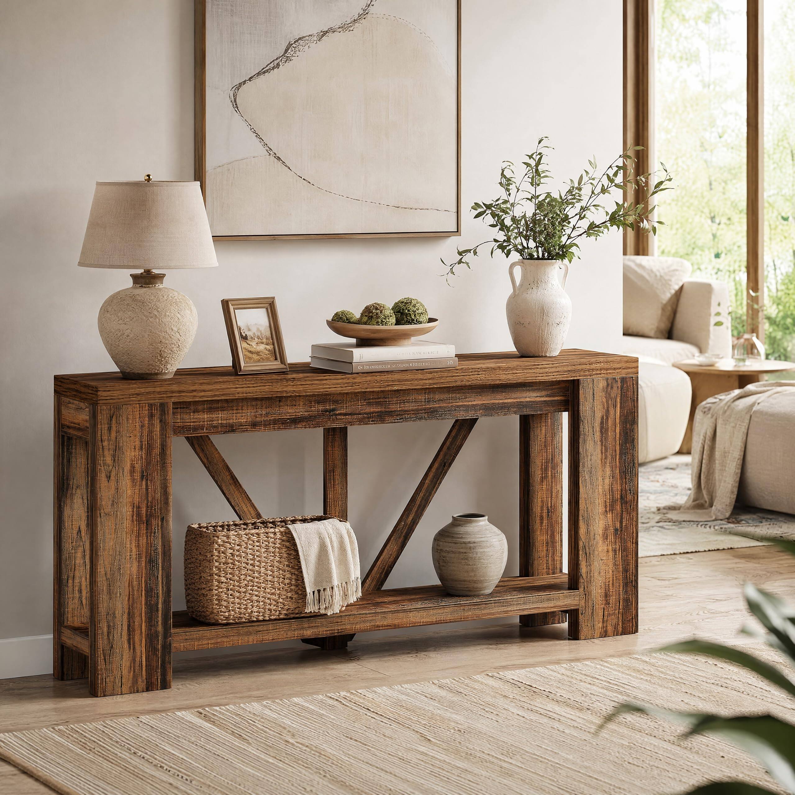 Alt View 4. Tribesigns - 70.9" Long Entryway Table, Wood Console Table Behind Couch - Dark Brown.